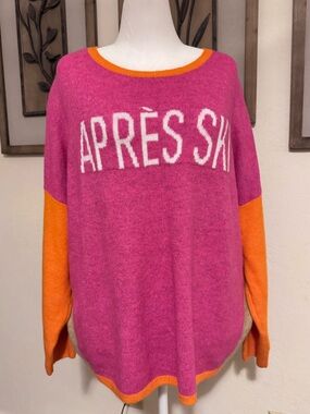 CeCe Pink and Orange 'APRÈS SKI' Knit Sweater
